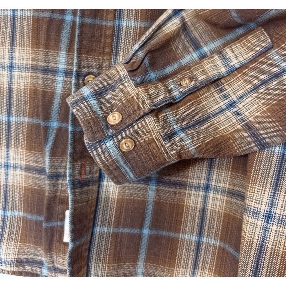 Weatherproof Vintage Mens Brown Blue Plaid Flannel Button Down Shirt - Picture 8 of 9